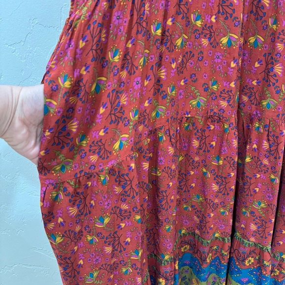 Natural Life Rebecca Maxi Dress Pockets Red Clay Long Sleeve Tiered Bohemian L - Picture 8 of 14